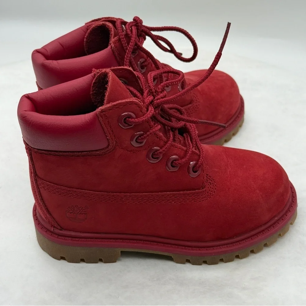 Timberland Red Boots Monochromatic Suede Work Style Unisex Size 8